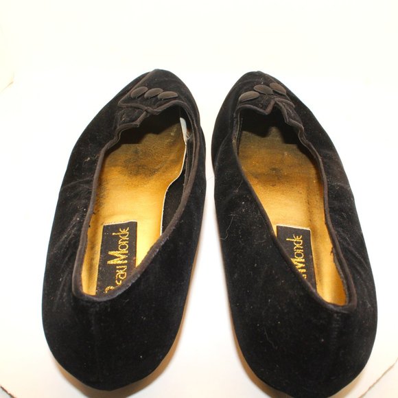 Beau Monde Women's Size 10 Black Velvet Button Embellishment Ballet Wedge Heels - Picture 5 of 10